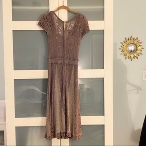 MOTH taupe crocheted midi dress (under slip not included)